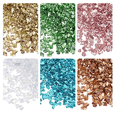 uxcell 6 Colors Crushed Glass Chips, 1-4mm Irregular Glitter Metallic Glass for Craft DIY Vase Filler Epoxy Resin Decoration 28g Gold Tone Green uxcell