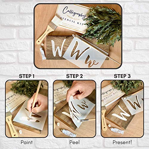 Boutique Calligraphy Stencil Template Kit - 45 Reusable Pieces Includes Lettering Upper and Lowercase both Large Small, Numbers, Punctuation, Laurels Citrusy Boutique