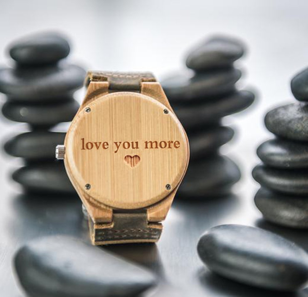 Godchoices Personalized Customized Wooden Watch with Photo Or Message Double-Side Engraving for Personalized Gift (40MM, Brown) Godchoices