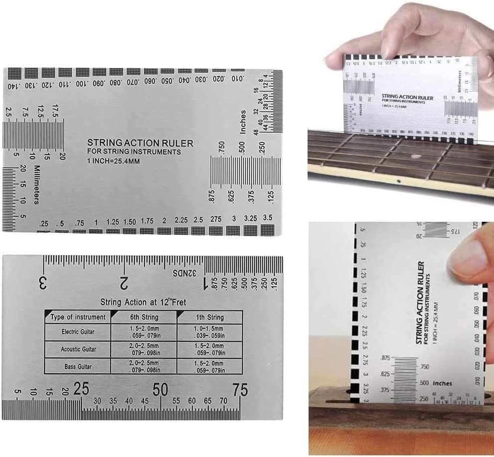 TUOREN Luthiers Tool Kit Guitar Neck Notched Straight Edge String Action Gauge Ruler String Height Gauge Fret Rocker Set Up Tool for Guitar Fretboard TUOREN