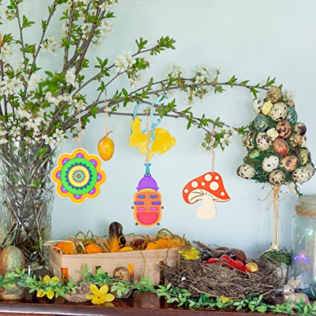 60Pcs Wood Cutouts Ornaments for Crafts Butterfly Flower Unfinished Wooden Slices DIY Paint Crafts Blank Hanging Embellishment for Kids Painting HooAMI