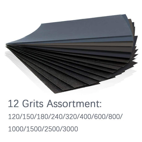 Sandpaper Variety Pack 120 to 3000 Assorted Grits Sand Paper 24 Pack Sandpaper + 1 Hand Sander, 9x3.6 Inch Sanding Sheets for Wood Furniture XLSFPY