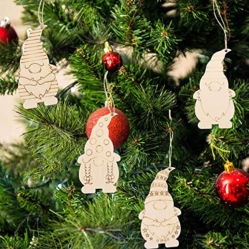 EXCEART 40pcs Wooden Christmas Gnome Ornaments Unfinished Wood Gnome Cutout Wood Gnome Tags for DIY Craft Painting Christmas Party Decoration