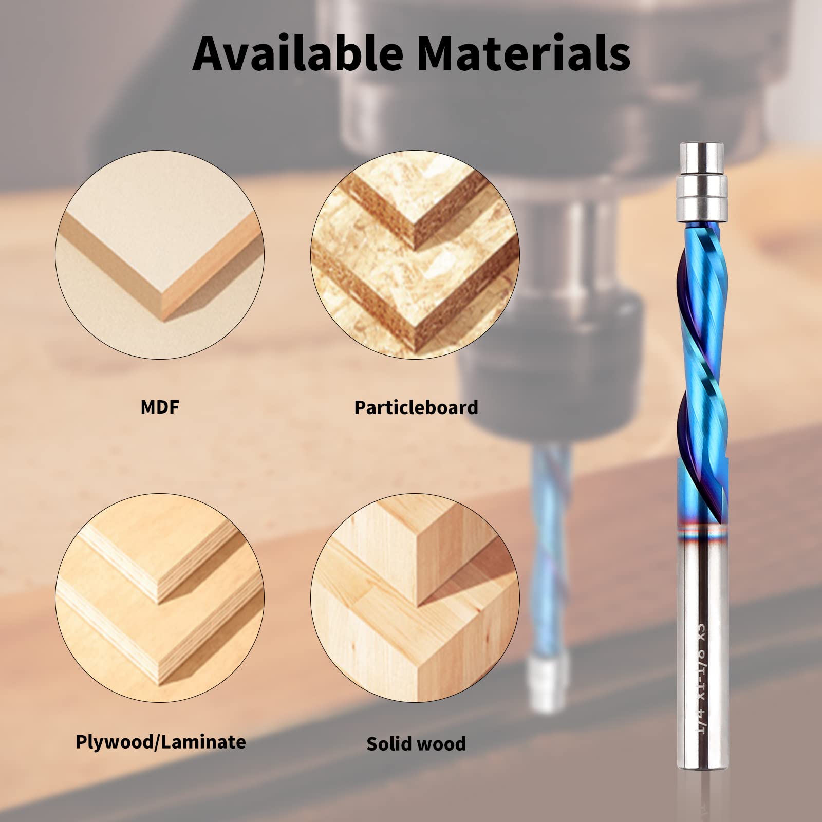 Downcut Spiral Flush Trim Router Bit, 1/4 Inch Shank Solid Carbide Flush Trim Router Bits Spiral with Nano Coated by EANOSIC (1/4" Shank Down-Cut) - WoodArtSupply