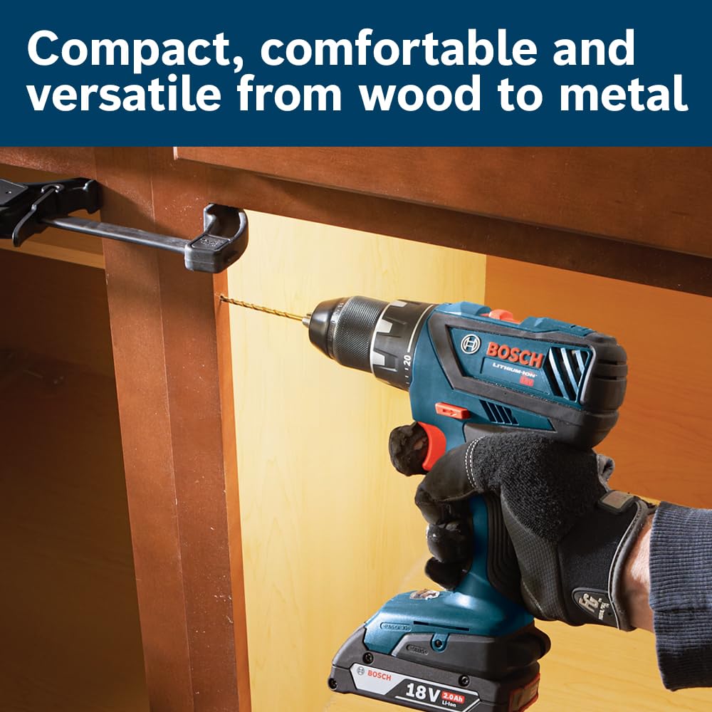 BOSCH GXL18V-496B22 18V 4-Tool Combo Kit with Compact Tough 1/2 In. Drill/Driver, Two-In-One 1/4 In. and 1/2 In. Bit/Socket Impact Driver, Compact - WoodArtSupply