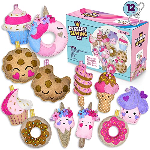 12 Pre-Cut Mini Treats Dessert Fun Kids Sewing Kit for Kids Ages 8-12 Children Beginners Sewing kit kid crafts Make Your Own Felt Pillow Plush Craft - WoodArtSupply