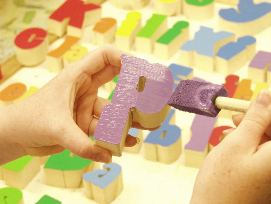 Damhorst Toys & Puzzles Personalized Wooden Child's Name Puzzle Stool Primary Colors Damhorst Toys & Puzzles