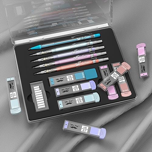 Mr. Pen- Pastel Mechanical Pencil Set with Black Lead and Eraser Refills, Clear Barrel, 0.3, 0.5, 0.7, 0.9, 2mm, Pastel Mechanical Pencils, Cute Mr. Pen