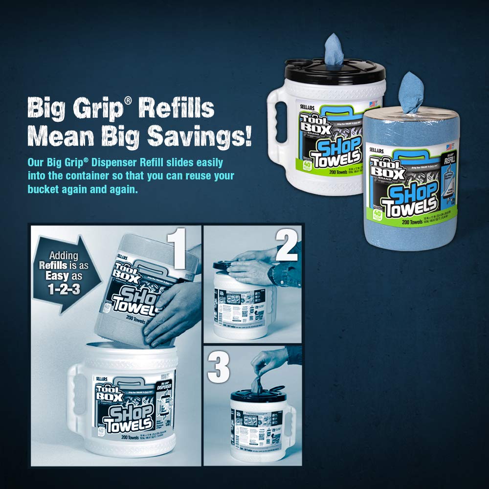 Sellars 55207 Toolbox Shop Towels Dispenser Refill, 12" Length x 10" Width, Blue (6 Rolls of 200 Sheets) Sellars Wipers & Sorbents