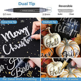 Metallic Markers Gold Pen Silver Marker, Mirror Chrome Paint Marker for Art, Dual Tips, Permanent Metallic Pens for Halloween Pumpkins, Ceramic, Artcroof