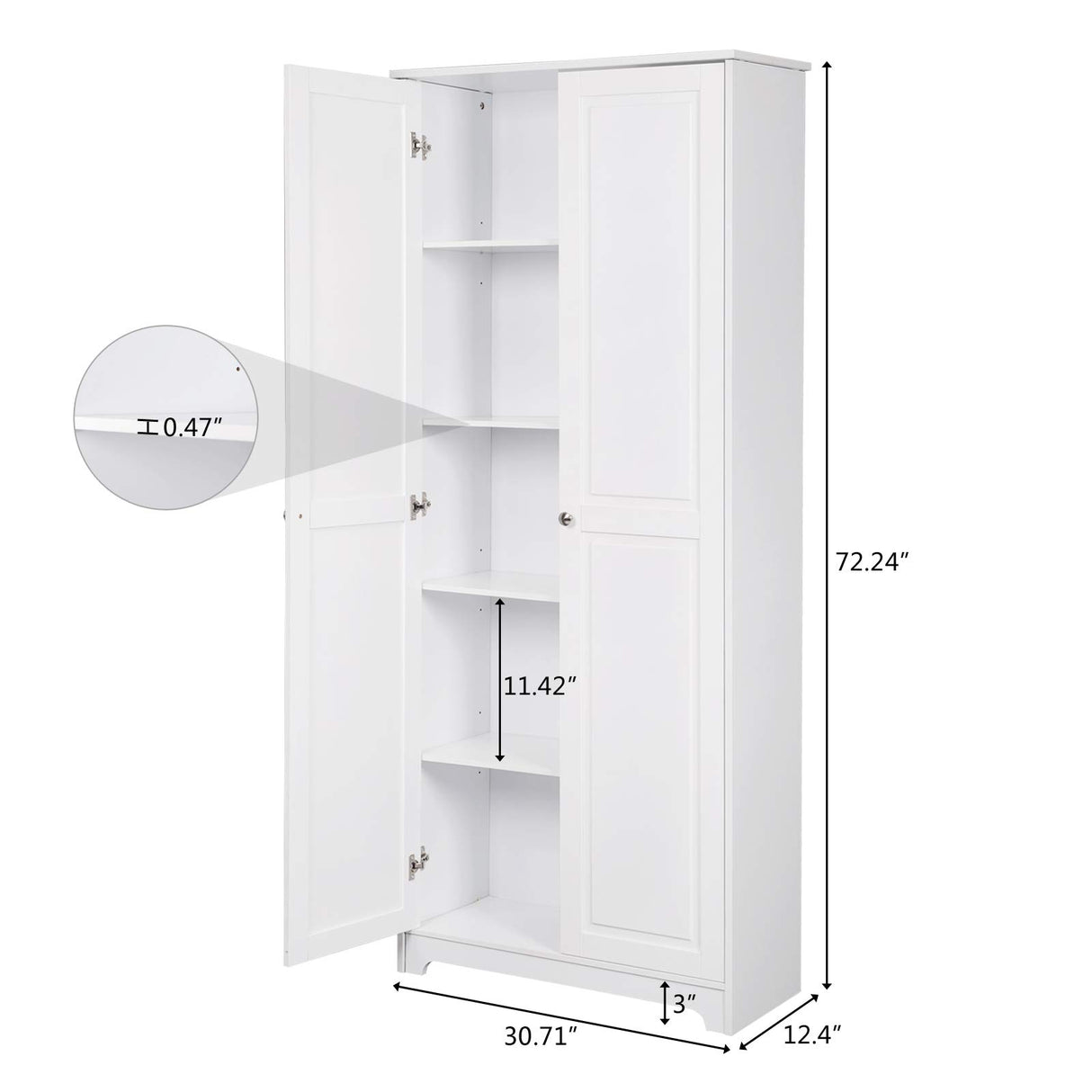 VINGLI Tall Pantry Storage Cabinet, 72'' Kitchen Pantry Cabinet, Freestanding Room Storage, Cupboard, 2 Door Pantry for Laundry Room, Kitchen, VINGLI