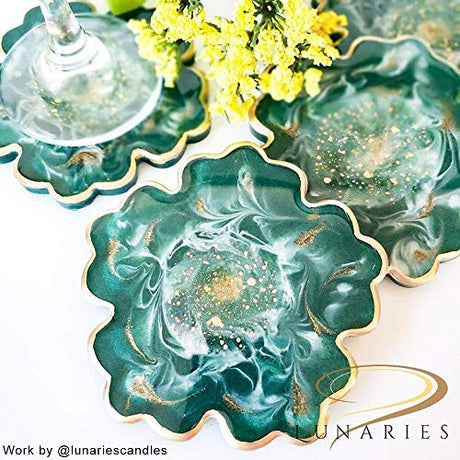 ResinWorld 4 Pack 4 inches Flower Coaster Molds(No Designs on Mold), Floral Silicone Coaster Molds for Epoxy Resin, Glossy Geode Aagate Silicone ResinWorld