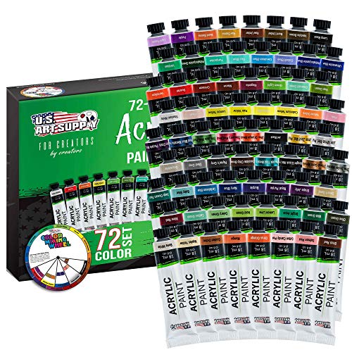 U.S. Art Supply Professional 72 Color Set of Acrylic Paint in Large 18ml Tubes - Rich Vivid Colors for Artists, Students, Beginners - Canvas Portrait