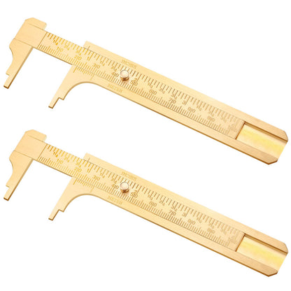 2 Pcs Brass Vernier Caliper Pocket Caliper Handy Caliper Measuring Mini Tool Double Scale Sliding Gauge Metal Pocket Ruler for Bead Wire Jewels Rings - WoodArtSupply