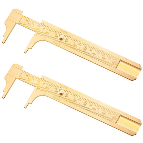 2 Pcs Brass Vernier Caliper Pocket Caliper Handy Caliper Measuring Mini Tool Double Scale Sliding Gauge Metal Pocket Ruler for Bead Wire Jewels Rings Konohan