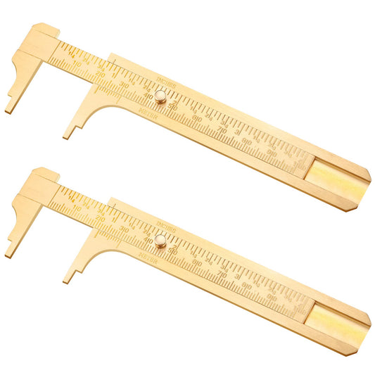 2 Pcs Brass Vernier Caliper Pocket Caliper Handy Caliper Measuring Mini Tool Double Scale Sliding Gauge Metal Pocket Ruler for Bead Wire Jewels Rings - WoodArtSupply