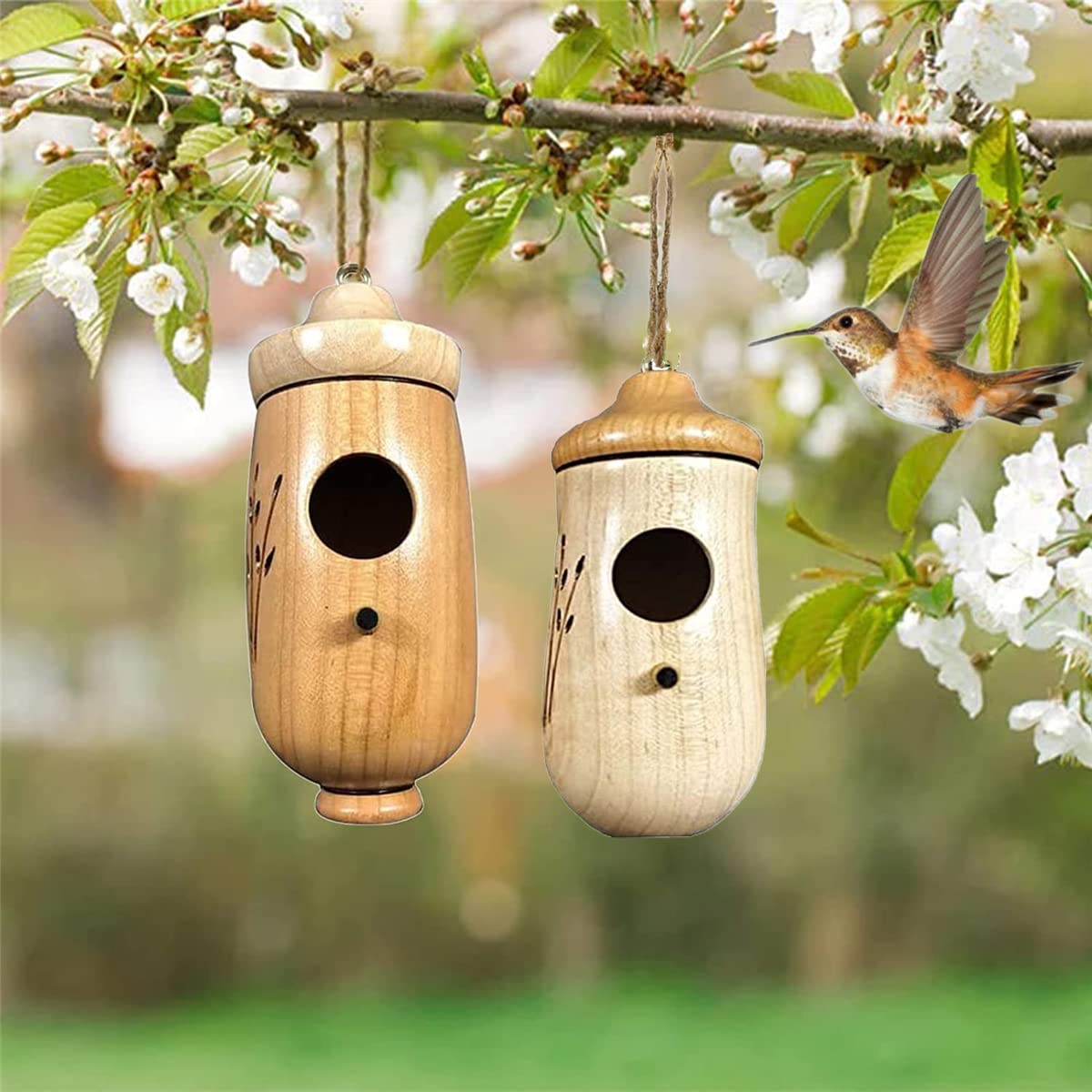 BOMEIQEE Hummingbird House, 4.5 Inches Mini Bird House, Wooden Hummingbird Swing Nest for Outside Hanging, Pet Cottage for Wren Swallow Sparrow Bomeiqee