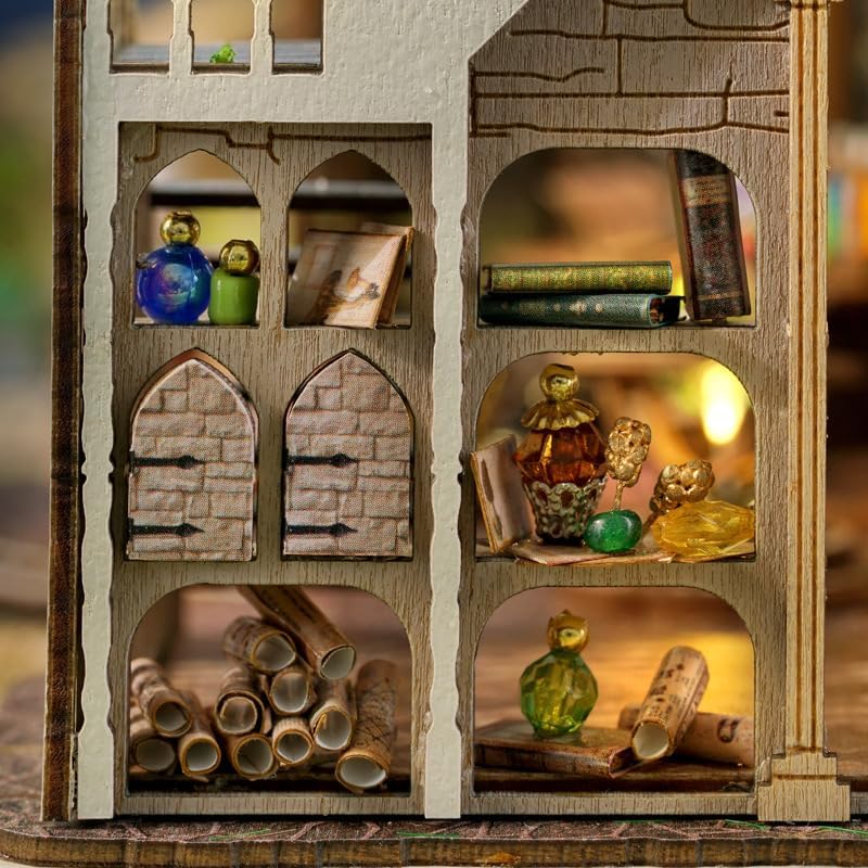 Miniature Dollhouse Kit, DIY Miniature House Kit Wooden Dollhouse Kit, 1:24 Scale Creative Room Magic House Kit 3D Birthday Gift (Off-White)