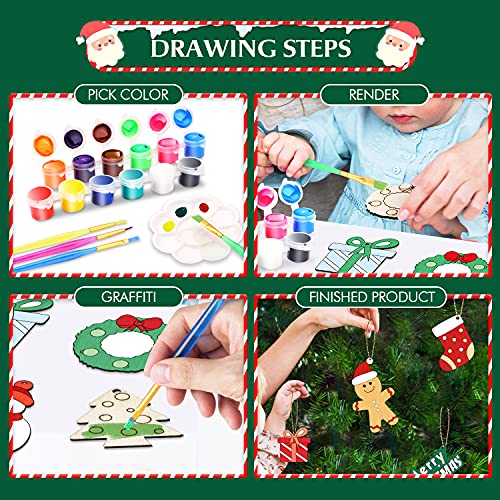 Springflower 36pcs Wooden Christmas Ornaments for Hanging Decorations,12 Styles Unfinished Wood Slices with Holes for Kids,DIY Craft Gift Toys with SpringFlower