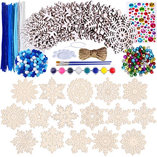 32 Set Christmas Hanging Natural Unfinished Wood Snowflake Cutouts Ornaments Ready-to-Personalize Wood Snowflake Rustic Winter Paintable Wooden Winlyn