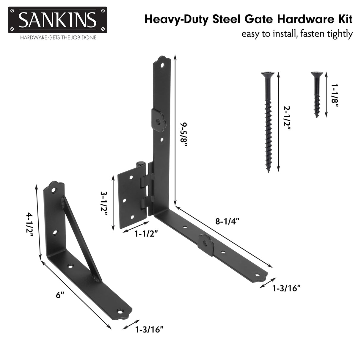 SANKINS 2 Set Anti Sag Gate Corner Brace Bracket, Heavy Duty No Sag Gate Frame Kit with Self-Locking Gate Latch, Black Gate Kit for Wooden Fence, SANKINS