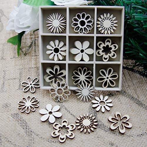 IMIKEYA 1 Box of 45pcs Wooden Embellishments Cutouts Wooden Slices Flower Shapes Decorations Unfinished Crafts Ornaments