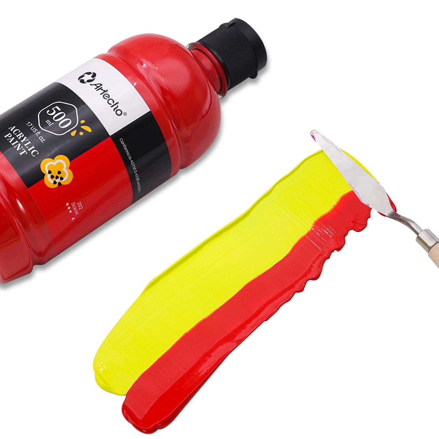 Artecho 12 Colors Large Bulk Acrylic Paint Set (500ml/17oz) Bottles, Art Craft Paint for Art Supplies, Canvas, Rocks, Wood, Fabric, Ceramic, Non Artecho