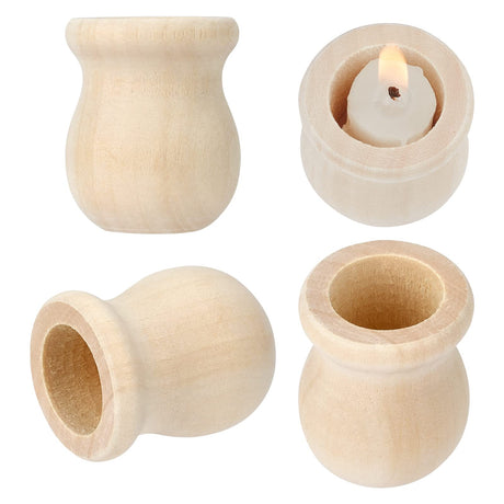 GORGECRAFT 1.5 Inch 10pcs Unfinished Wood Candle Cups Blank Candle Holders Wooden Candlesticks 4/5 Inch Hole Classics Flower Container for Hand GORGECRAFT