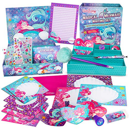 GirlZone Mermaid Stationary Gift Set for Girls, 45 piece Letter Writing Kit with Envelopes, Paper, Cards and More, Great Mermaid Gifts for Girls 9-12 - WoodArtSupply