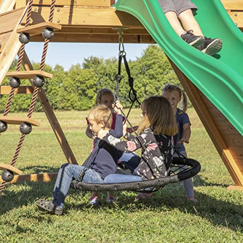 Backyard Discovery Endeavor All Cedar Wood Swing Set Playset for Backyard with Large Clubhouse Wave Slide Rope Ladder Rock Climbing Wall Wave Slide 2