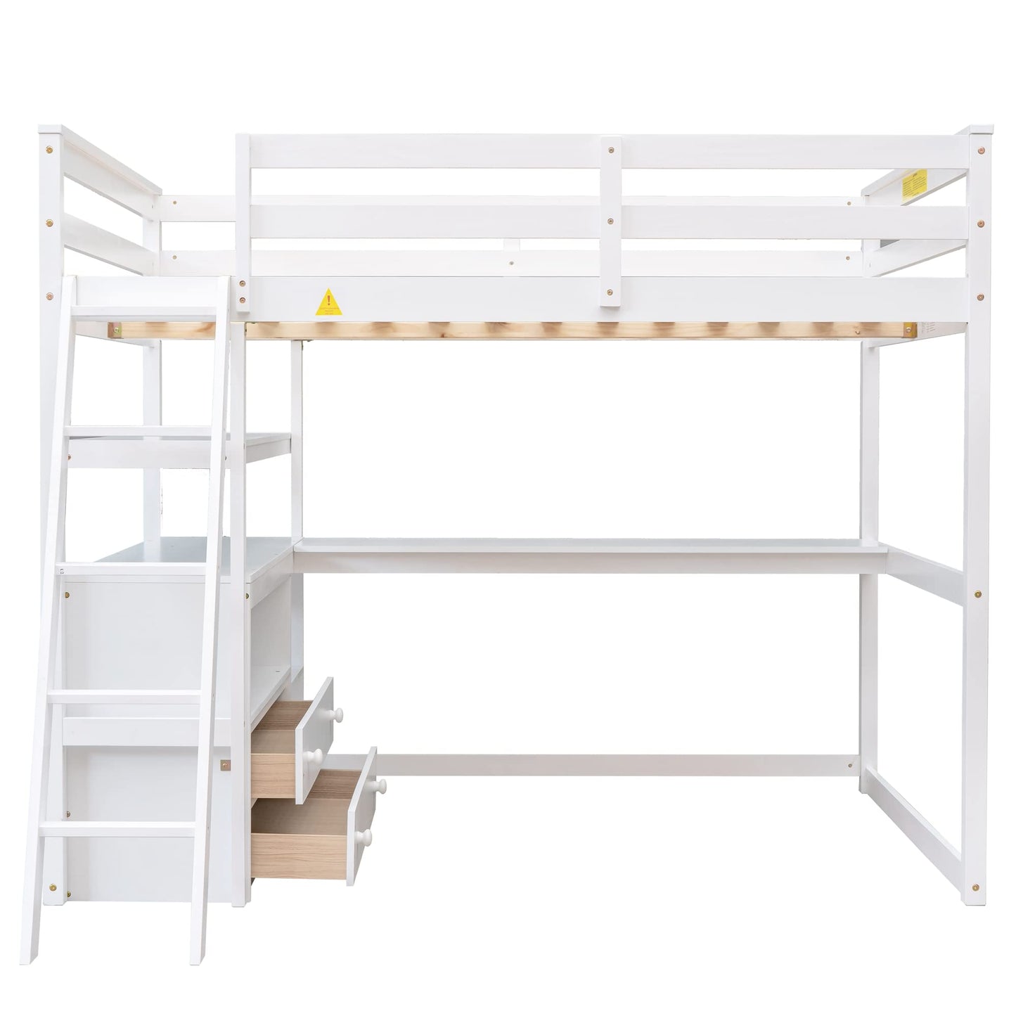 Harper & Bright Designs White Full Size Loft Bed with Desk, Shelves and Storage Drawers - WoodArtSupply