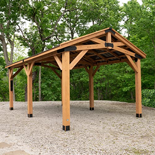 Backyard Discovery Norwood 20 ft. x 12 ft. All Cedar Wooden Carport Pavilion Gazebo with Hard Top Steel Roof Backyard Discovery