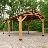 Backyard Discovery Norwood 20 ft. x 12 ft. All Cedar Wooden Carport Pavilion Gazebo with Hard Top Steel Roof Backyard Discovery