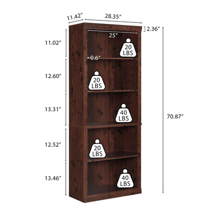 Vikiullf Cherry Wood Tall Bookshelf - 5 Adjustable Storage Shelves for Versatile Display - WoodArtSupply