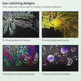 Arteza Scratch Paper, Set of 42 Sheets, 10.9 x 8.2 Inches, Includes 4 Unique Patterns, 4 Scratchers, 4 Stencils, 4 Post Cards, Art Supplies for Craft ARTEZA