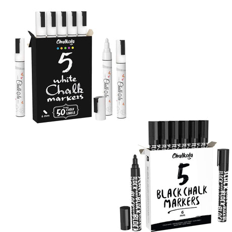 Chalkola 5 White 6mm + 5 Black Markers Bundle Chalkola