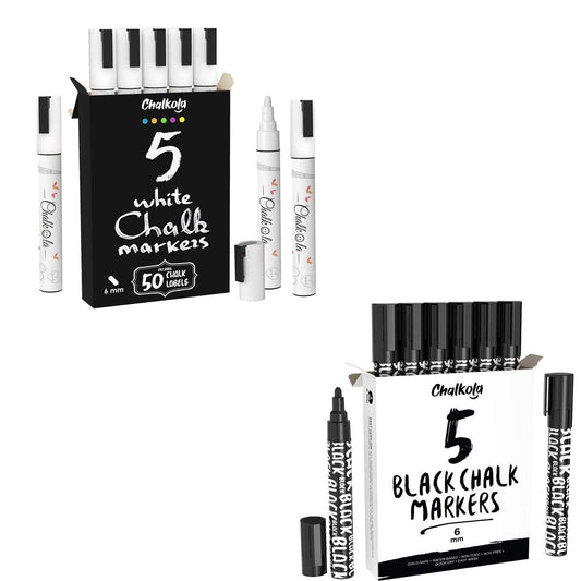 Chalkola 5 White 6mm + 5 Black Markers Bundle - WoodArtSupply