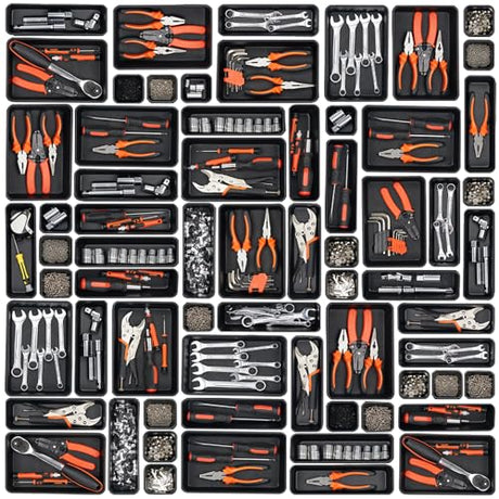Giklux 45 Pack Tool Box Organizer Tray Divider, Toolbox Desk Drawer Organizer,Garage Organization Storage for Rolling Tool Chest Cart Cabinet Giklux