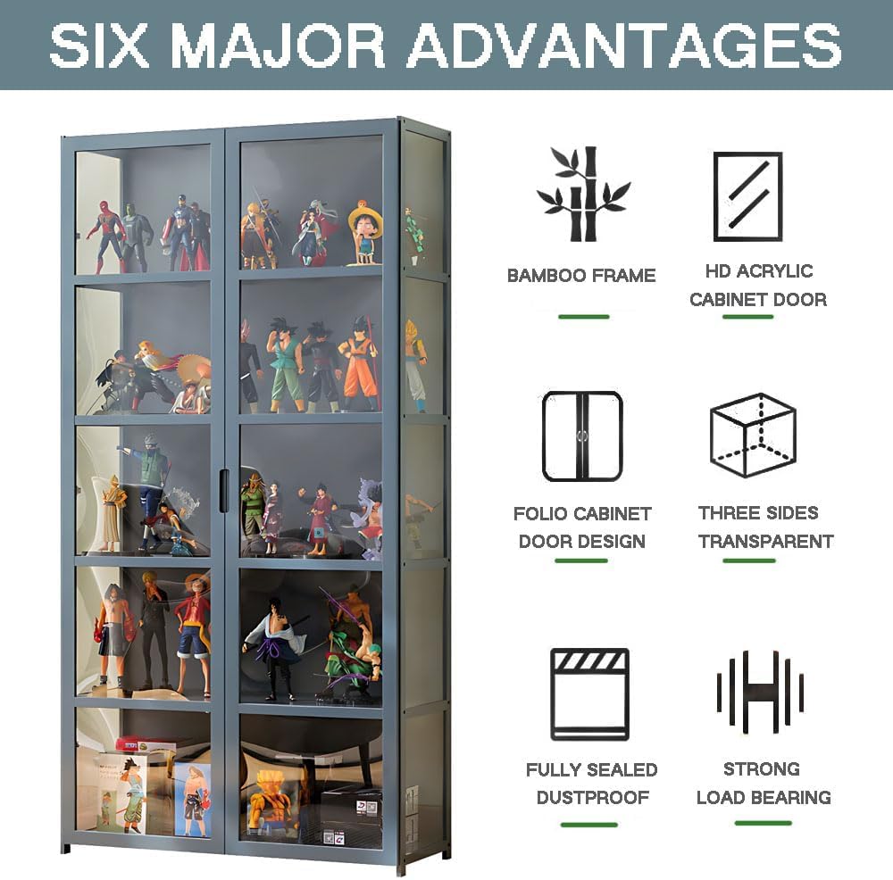 idhhco Curio Display Cabinet, 5 Tier Storage Cabinet with Acrylic Glass Door, Collectibles Toy Organizers Rack & Display Shelf, Kids Bookcase for idhhco