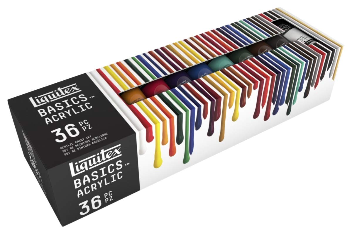 Liquitex 2023470 Basic Acrylic Paint Set with 0.74 oz Tubes, Assorted Color - Set of 36 - WoodArtSupply