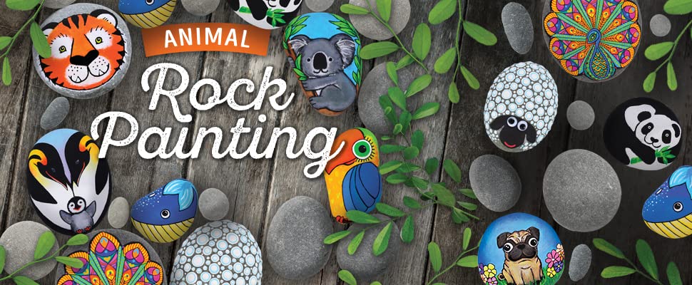 Hinkler Animal Rock Painting Box Set - DIY Rock Painting for Adults - Rocks, Brush, Paint Included - Mandala Stone Artist - Create Rock Artwork at