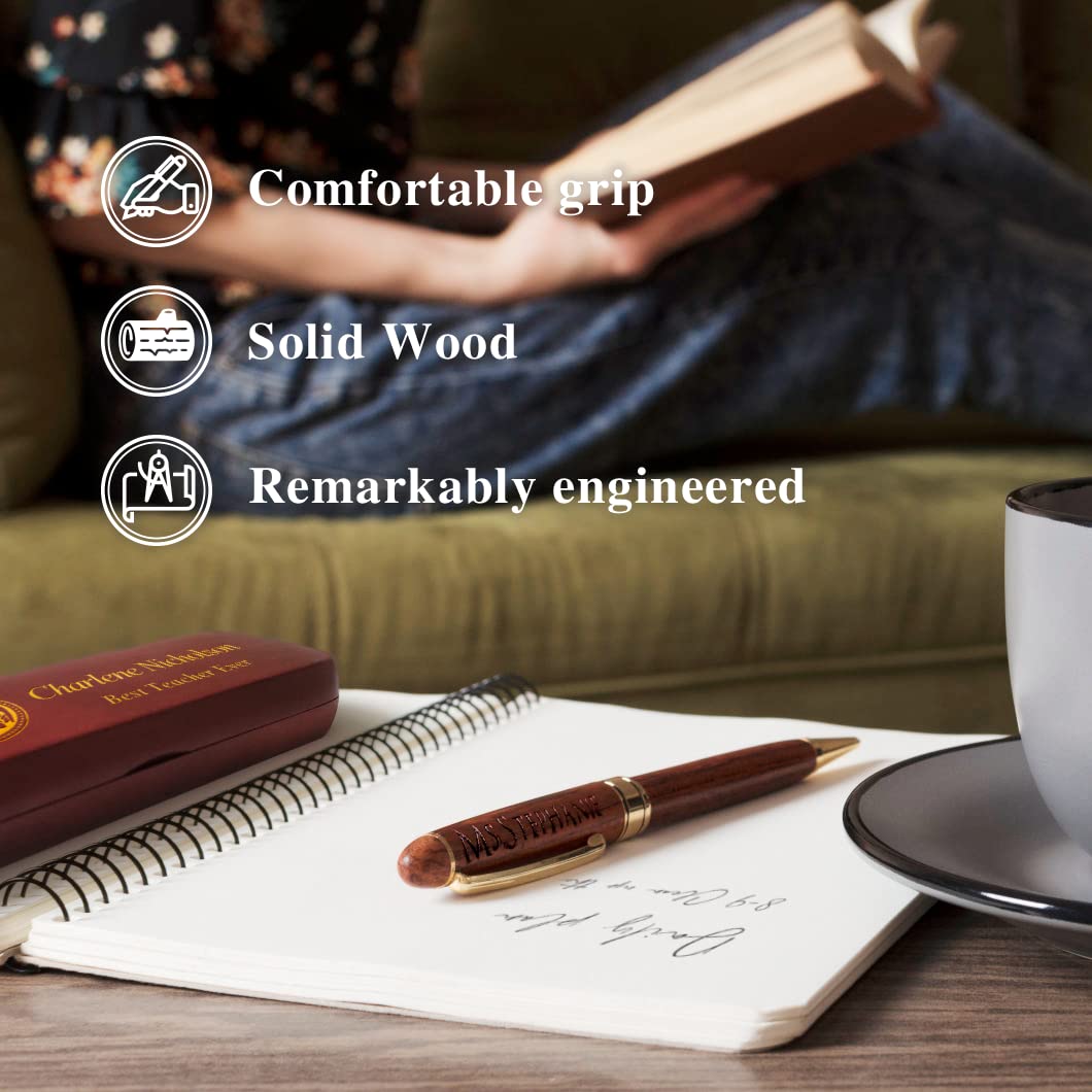 Personalized Engraved Maple Wood Rosewood Ball Pen & Case Set Custom Gift (Rosewood) Caramel