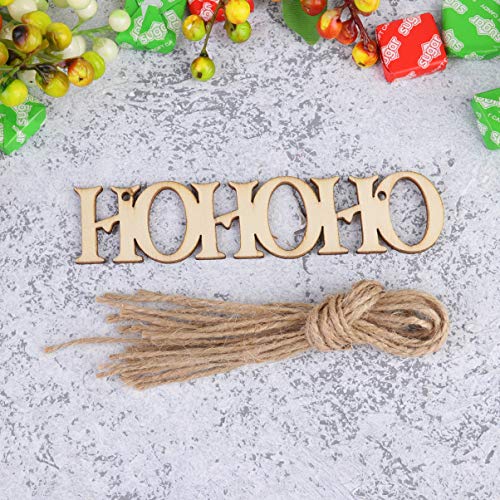 Amosfun 20pcs Unfinished Wood Ornament Wood Letter Ho Cutout Pieces DIY Craft Pendant for Xmas Tree Festive Hanging Decoration Amosfun
