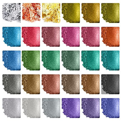Mica Powder - 30 Pearlescent Epoxy Resin Color Pigments Set- Natural Cosmetic Grade Pigment for Soap Dye, Lip Gloss, Nail Polish, Makeup, Epoxy
