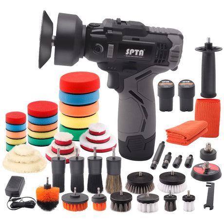 SPTA 12V Cordless Car Polisher Tool Sets, Cordless Drill Variable Speed Polisher and Buffer, 2000mAh Li-ion Battery with Fast Charger and Polishing SPTA