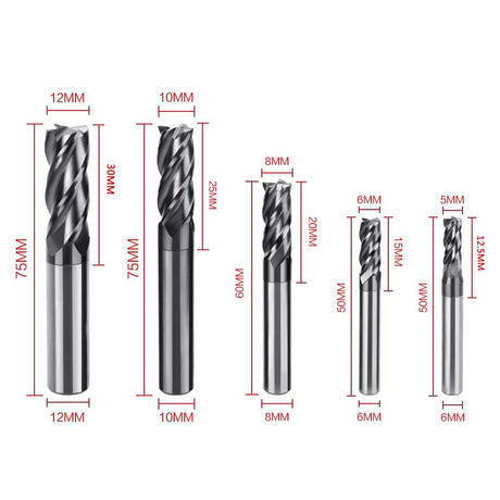 8pcs 2-12mm CNC Square Nose End Mills,Carbide Tungsten Steel 4 Fultes Milling Cutter, Router Bits Rotary Bits Tool Straight Shank 2-12mm Hunricho