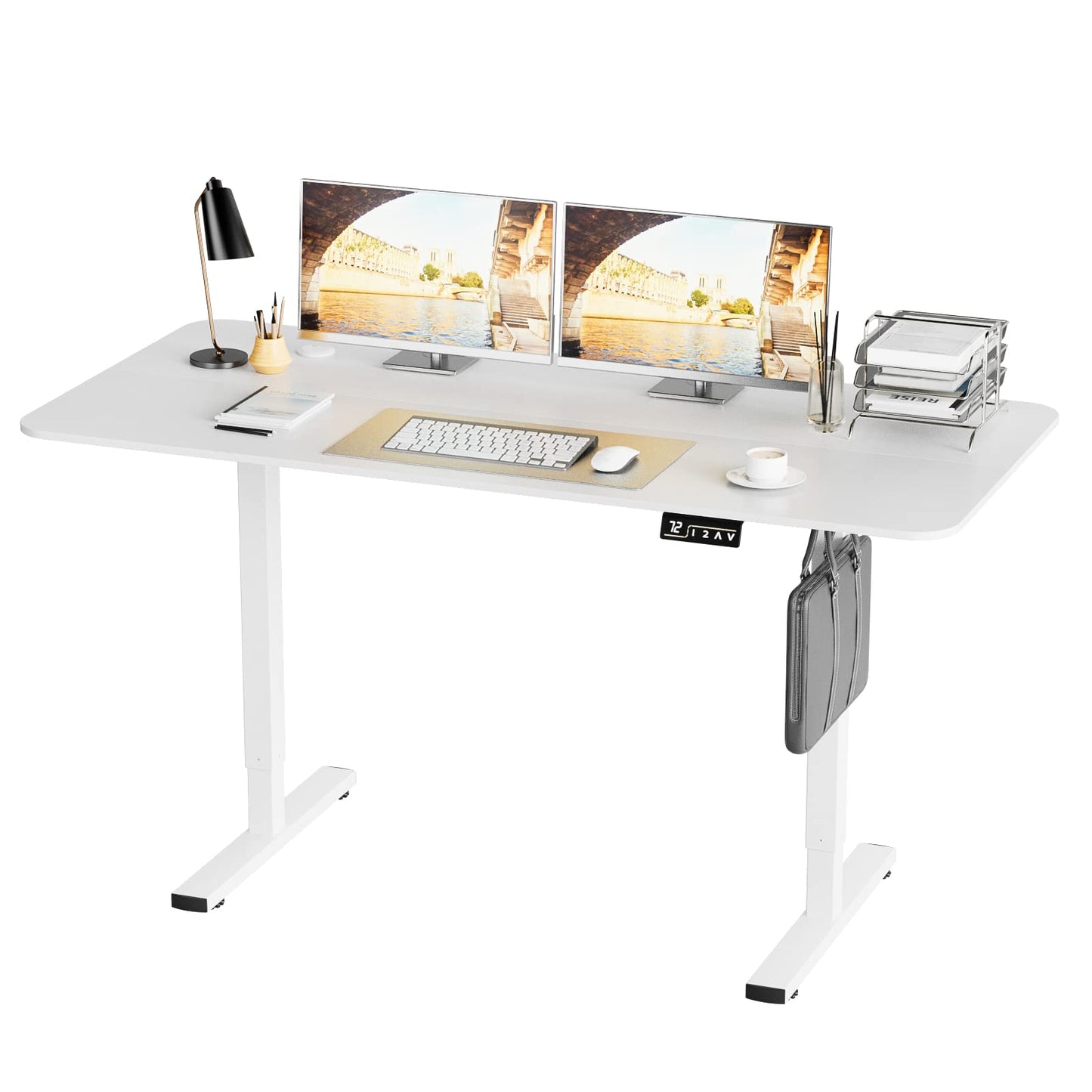 Furniwell Electric Height Adjustable Standing Desk Large Sit Stand up Desk Home Office Computer Desk 55 x 24 Inches Lift Table with T-Shaped Metal