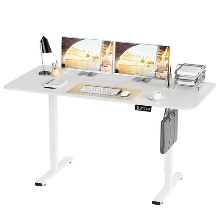 Furniwell Electric Height Adjustable Standing Desk Large Sit Stand up Desk Home Office Computer Desk 55 x 24 Inches Lift Table with T-Shaped Metal Furniwell