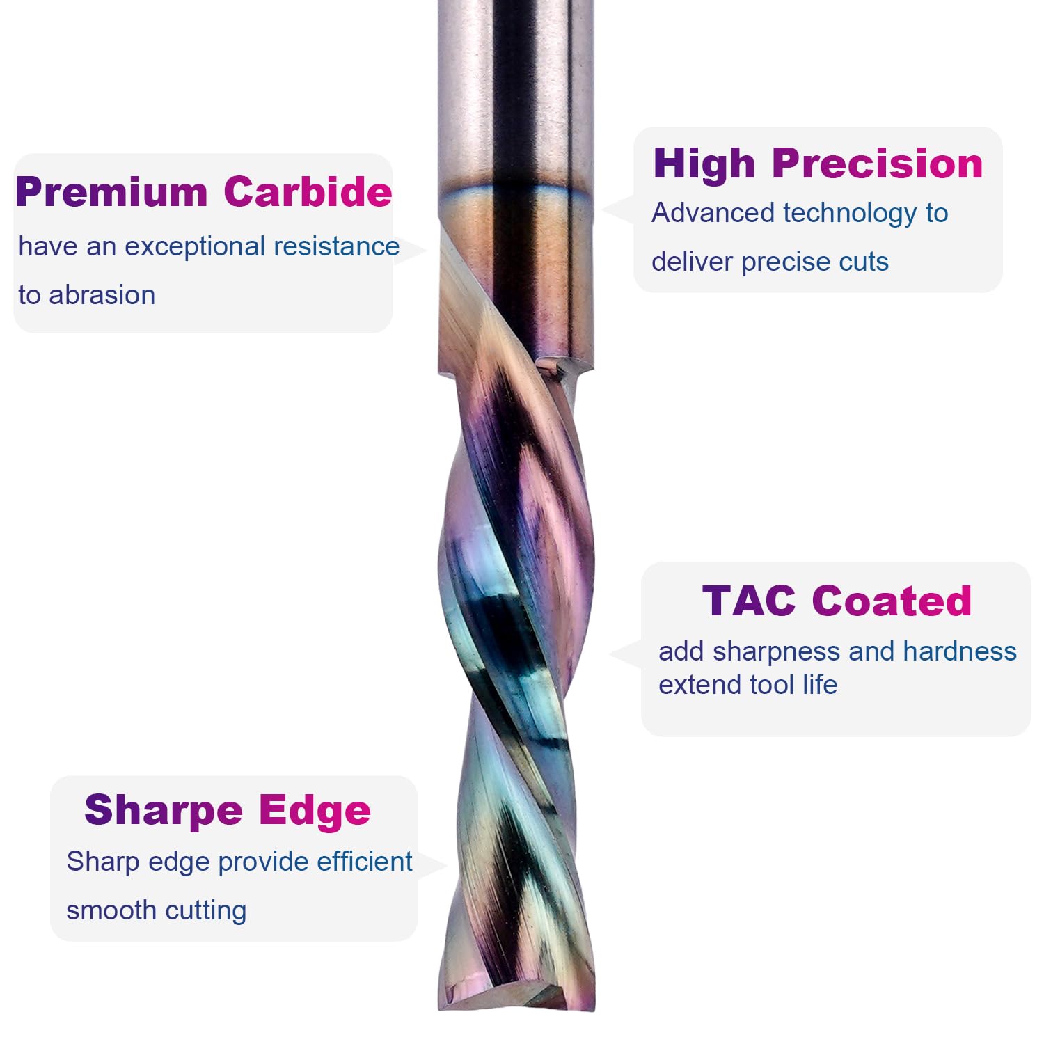 SpeTool 1/4 Shank Down Cut Spiral CNC Router Bits 1/4 inch Cutting Diameter 1 inch Cutting Length with Extra Long Life Coating for Woodwork Mortise SpeTool