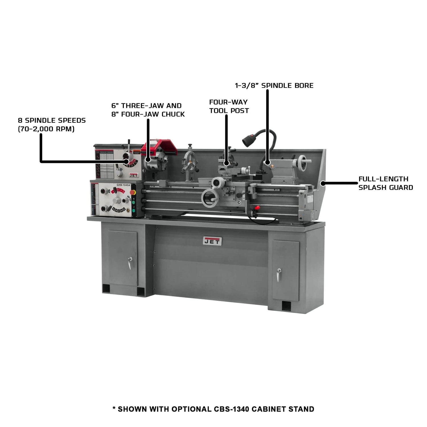 JET GHB-1340A, 13" x 40" Geared Head Bench Lathe with Newall DP700 DRO, 2HP, 1Ph 230V (321131) Jet